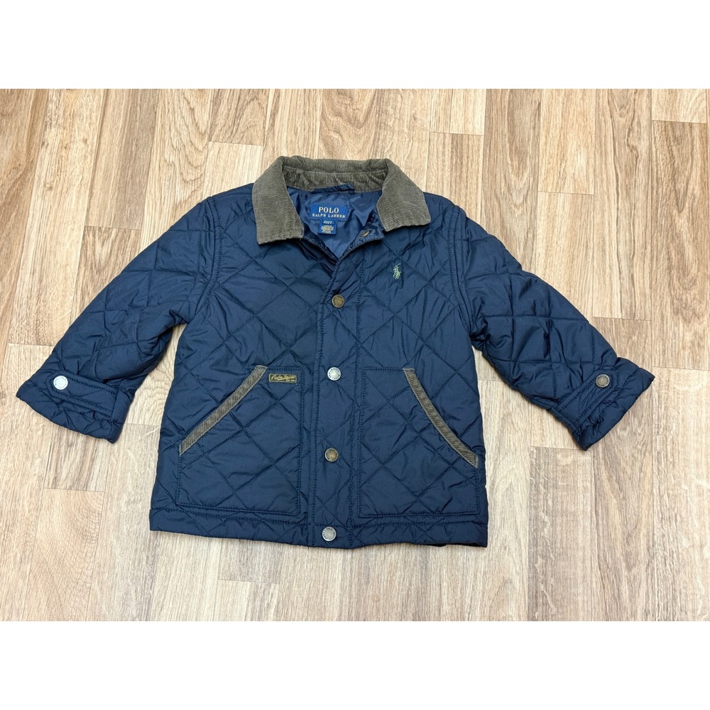 Polo Ralph Lauren Kids Navy Blue Quilted Barn Jacket Corduroy Collar 2/2T Coat